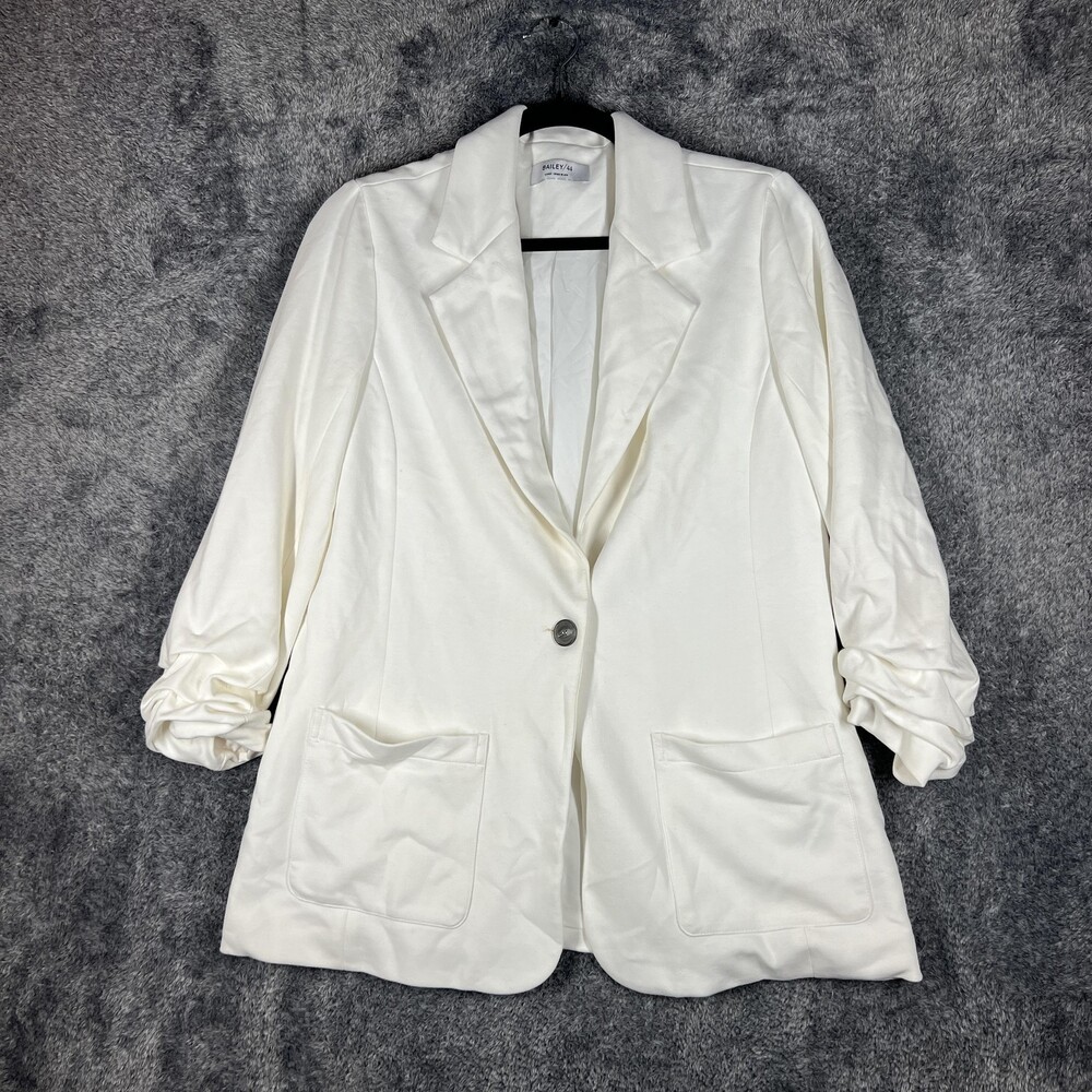 BAILEY/44 Blouse Womens Large White Jersey Collared Long Sleeve Pockets USA